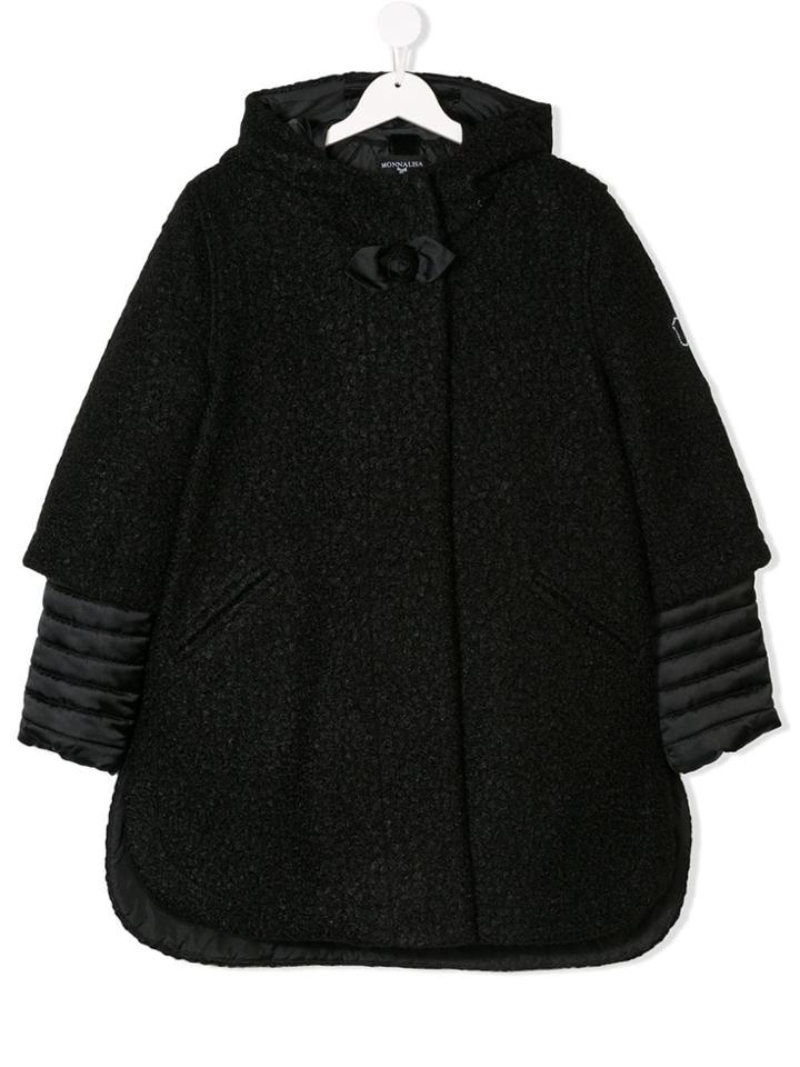 Monnalisa Teen Hooded Quilted Detail Coat - Black