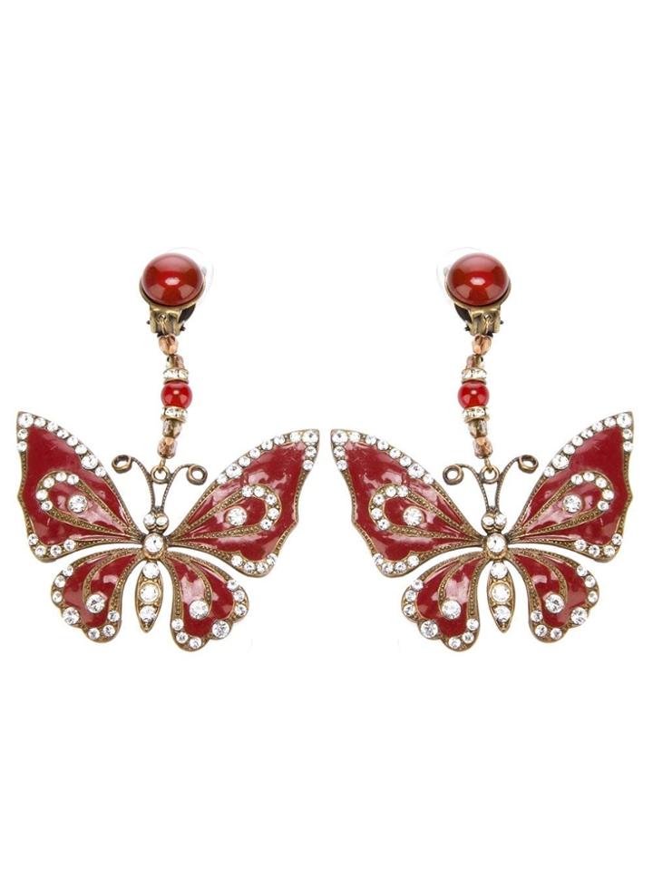 Katheleys Vintage Enameled Butterfly Earrings - Red