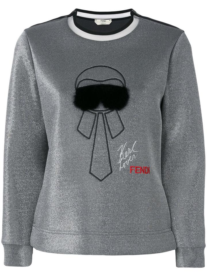 Fendi - Karlito Embroidered Sweatshirt - Women - Polyamide/polyester/spandex/elastane - 40, Grey, Polyamide/polyester/spandex/elastane
