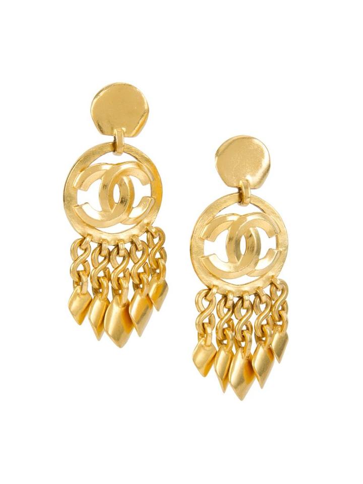 Chanel Vintage Cc Logo Fringe Earrings