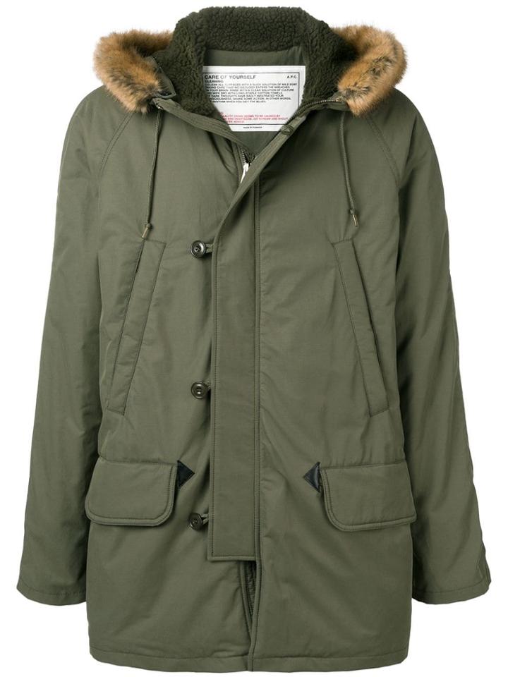 A.p.c. Hooded Parka Coat - Green