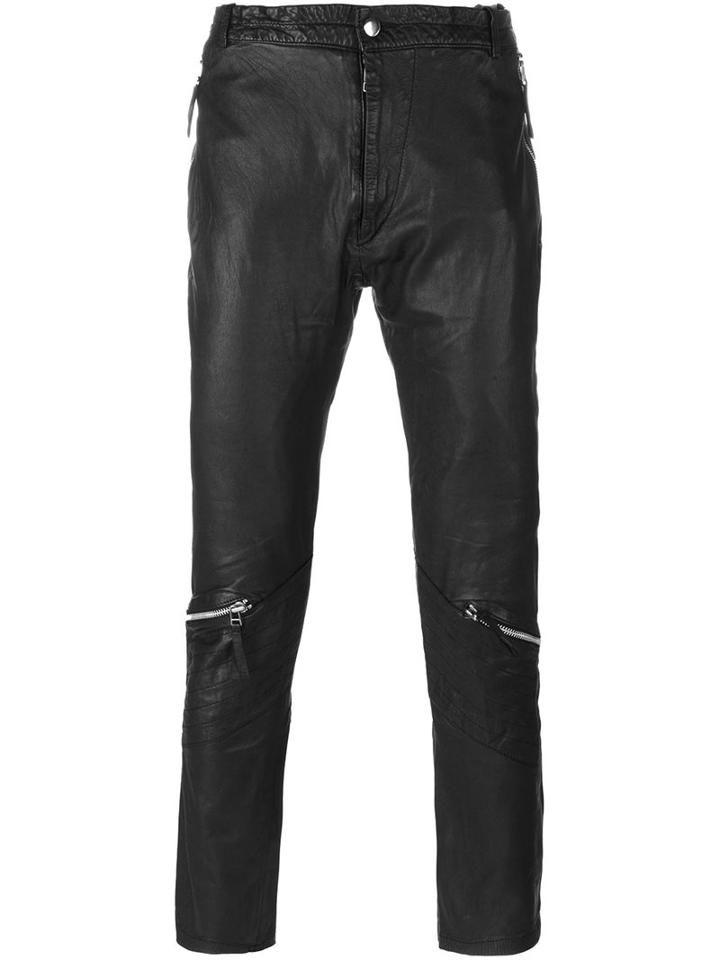 Barbara I Gongini Knee Zip Slim-fit Trousers, Men's, Size: 46, Black, Sheep Skin/shearling/cotton