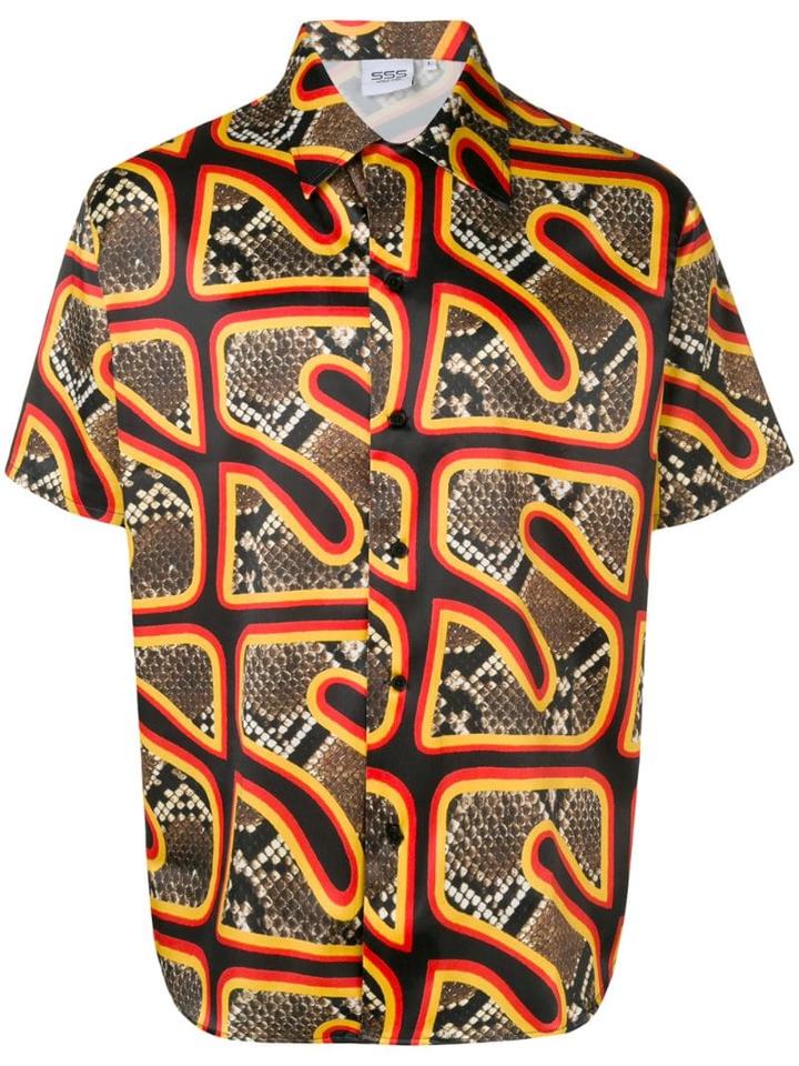 Sss World Corp Logo Snakeskin Print Shirt - Black