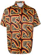 Sss World Corp Logo Snakeskin Print Shirt - Black