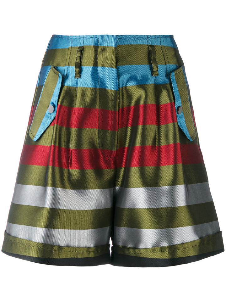 Isabelle Blanche - High Waist Striped Shorts - Women - Polyester - M, Green, Polyester