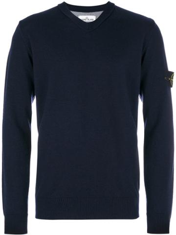 Stone Island - V-neck Jumper - Men - Wool - L, Blue, Wool