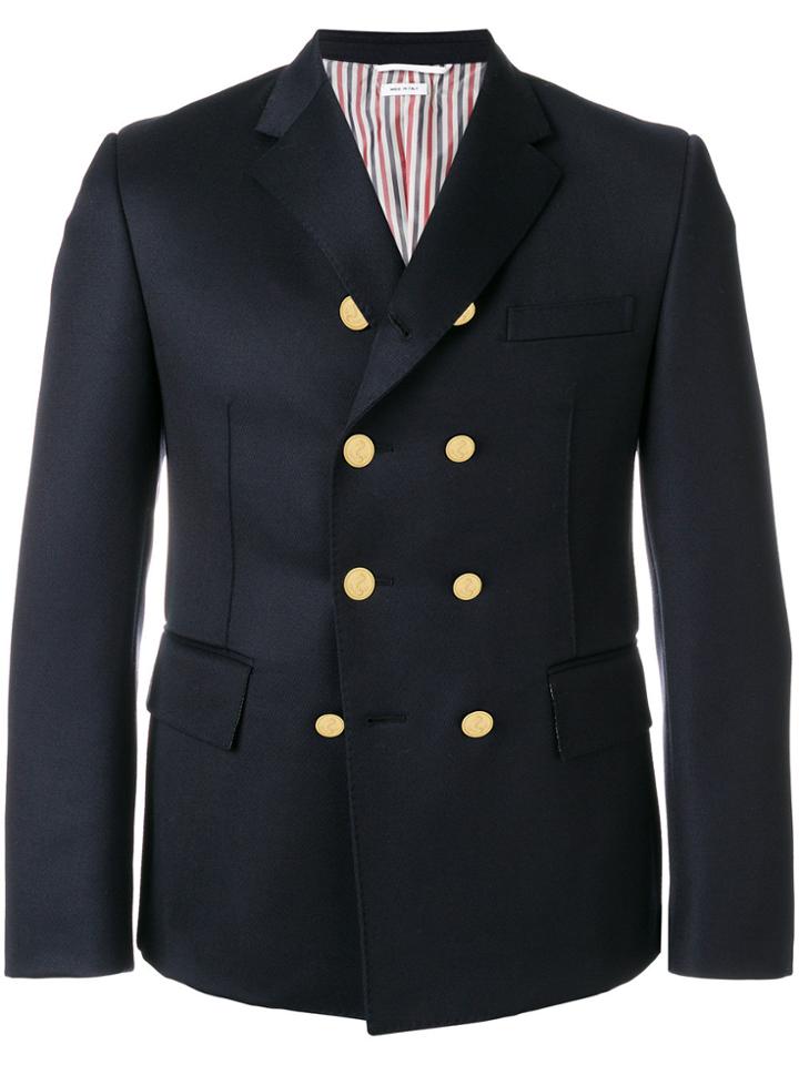Thom Browne Cavalry Twill Double-breasted Pintuck Sport Coat - Blue