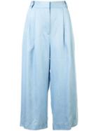 Tibi Cropped Pleated Trousers - Blue