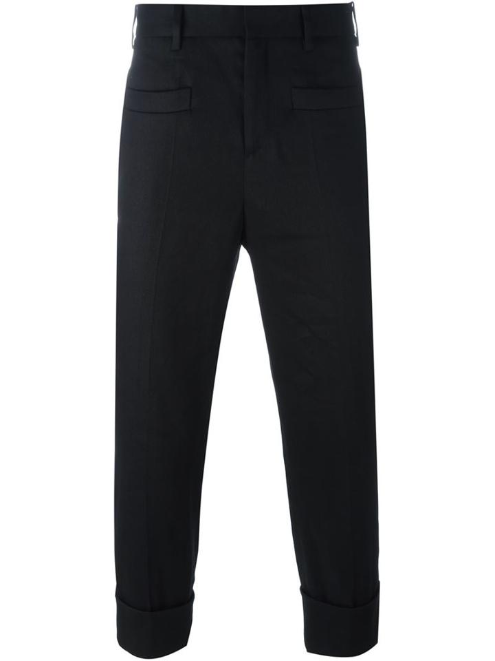 Neil Barrett Cropped Tailored Trousers, Men's, Size: 52, Black, Cotton/kapok/spandex/elastane