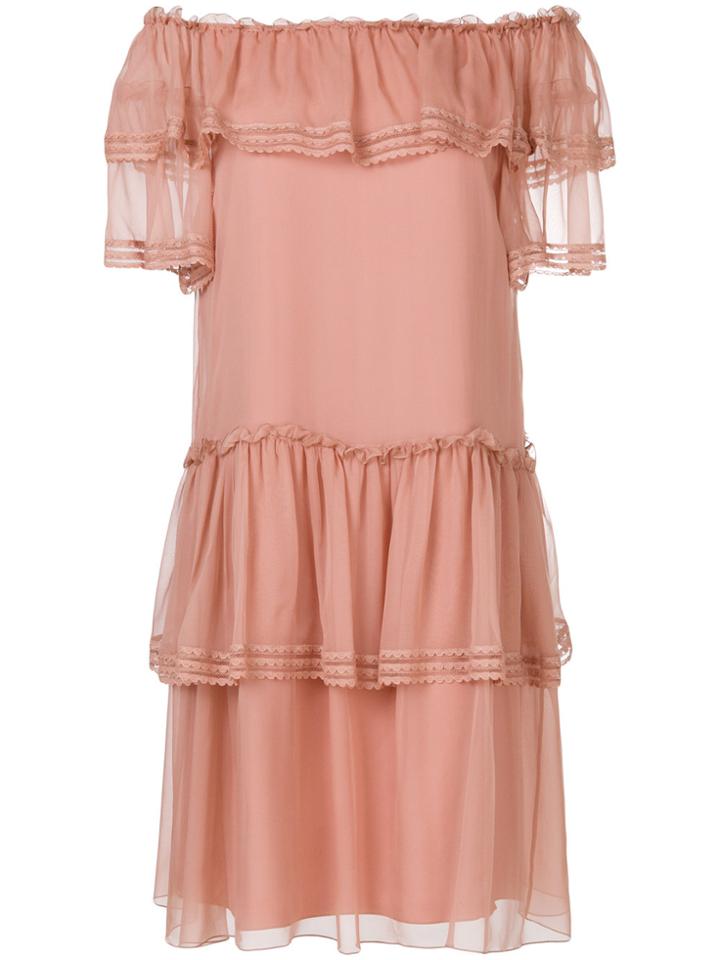 Alberta Ferretti Frilled Off The Shoulder Dress - Pink & Purple