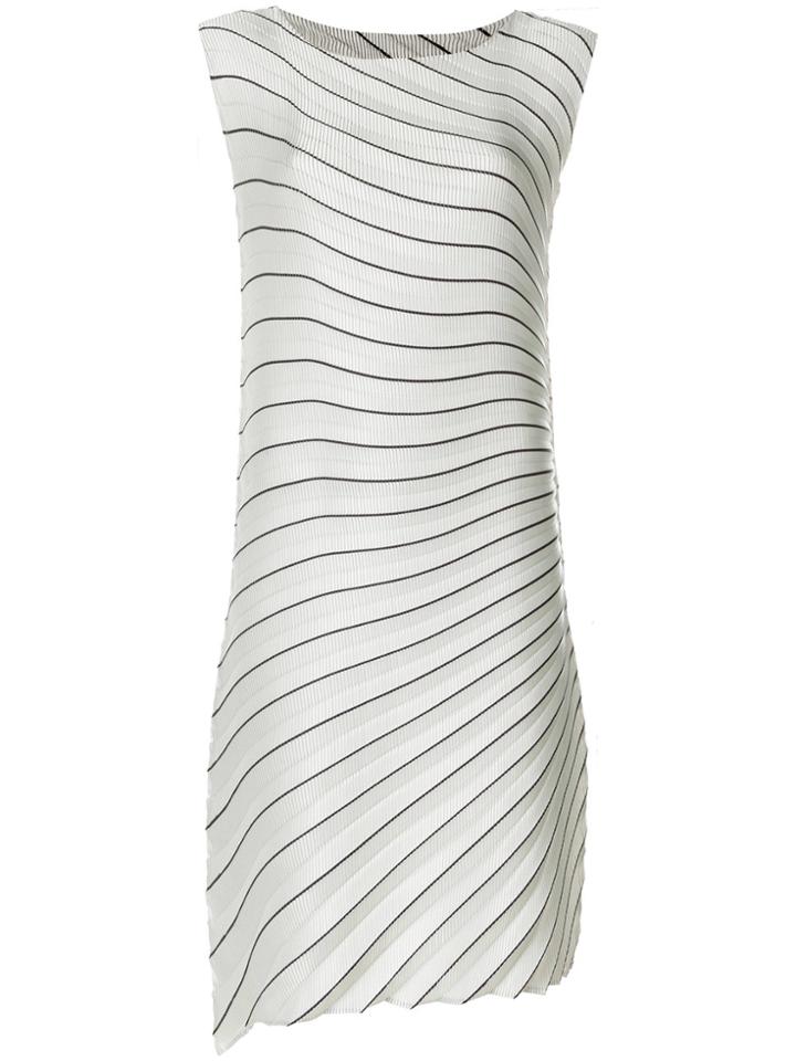Issey Miyake Striped Pleated Midi Dress - Grey