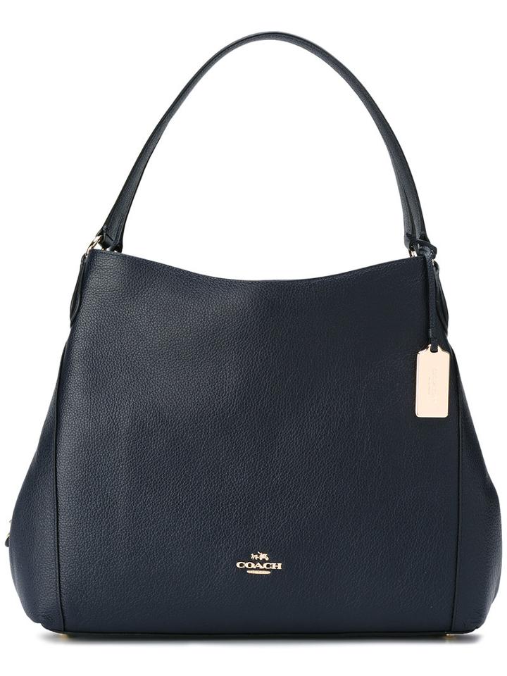 Coach Logo Plaque Tote Bag, Women's, Blue, Leather