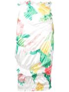 Yuhan Wang Rose Print Ruched Skirt - White