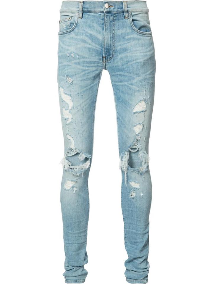 Amiri Ripped Super Skinny Jeans, Men's, Size: 29, Blue, Cotton/spandex/elastane