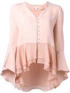 Jonathan Simkhai V-neck Buttoned Blouse, Women's, Size: Medium, Pink/purple, Silk