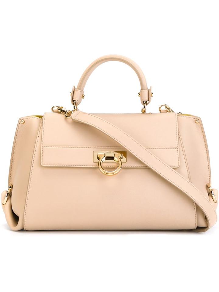 Salvatore Ferragamo - 'sofia' Tote - Women - Calf Leather - One Size, Nude/neutrals, Calf Leather