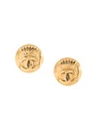 Chanel Pre-owned Crown Logo Button Earrings - Gold