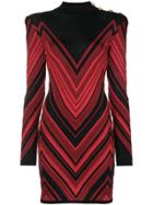 Balmain Chevron Dress - Red