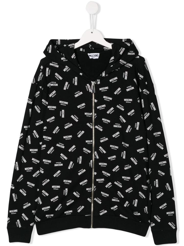 Moschino Kids Monogram Print Zipped Hoodie - Black