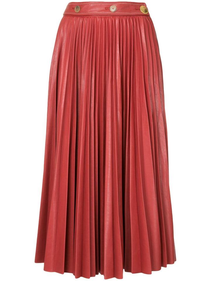 System Pleated Midi Skirt - Red