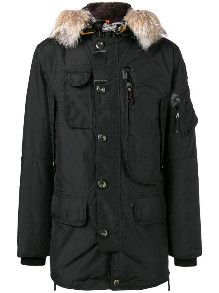 Parajumpers Fur Trimmed Coat - Black