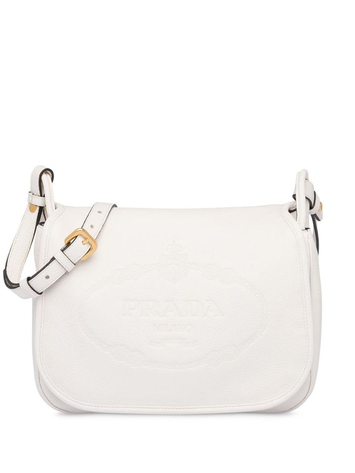Prada Embossed Logo Crossbody Bag - White