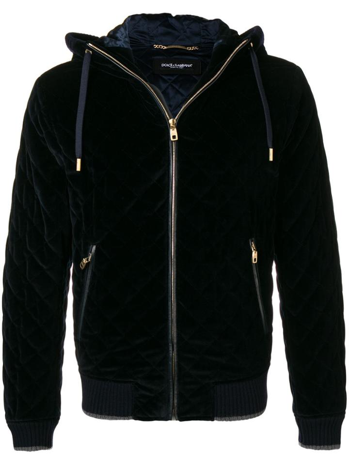 Dolce & Gabbana Quilted Zipped Hooded Jacket - Blue