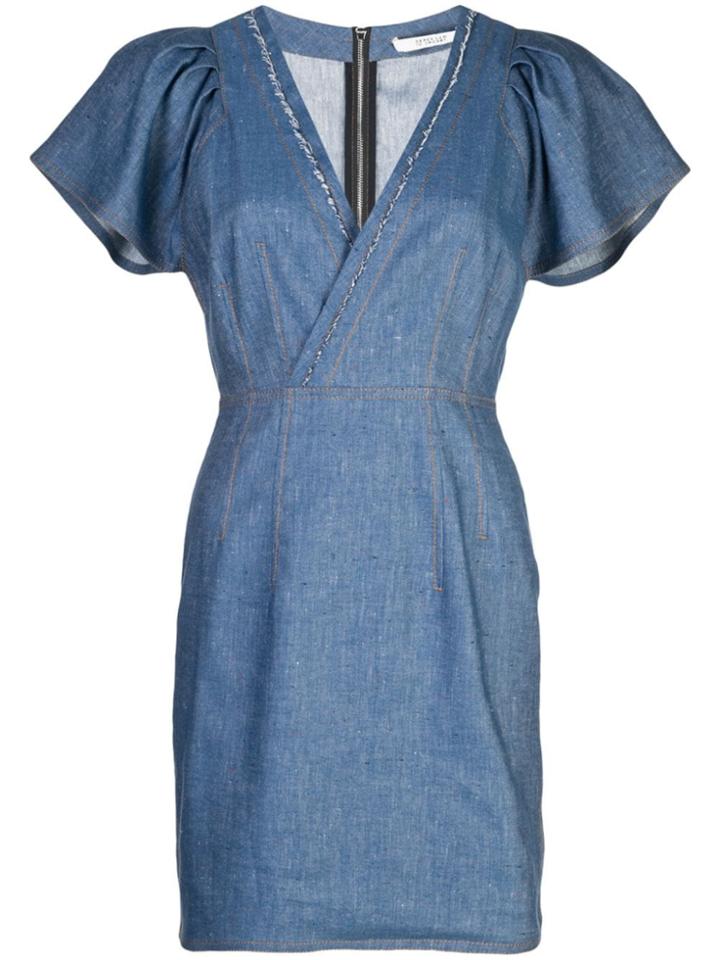 Derek Lam 10 Crosby Cap Sleeve Fitted Denim V-neck Dress - Blue