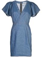 Derek Lam 10 Crosby Cap Sleeve Fitted Denim V-neck Dress - Blue