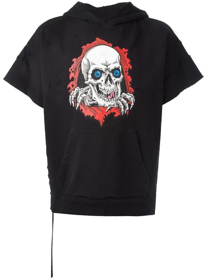 Unravel Project Short-sleeve Skull Hoodie, Men's, Size: Medium, Black, Cotton