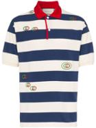 Gucci Striped Embroidered Polo Shirt - Blue