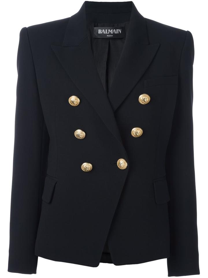 Balmain Fitted Blazer, Women's, Size: 42, Black, Cotton/polyurethane/acetate/viscose