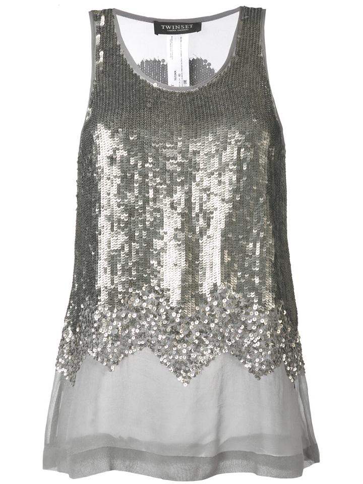 Twin-set - Sequin Embellished Tank Top - Women - Viscose - 46, Grey, Viscose