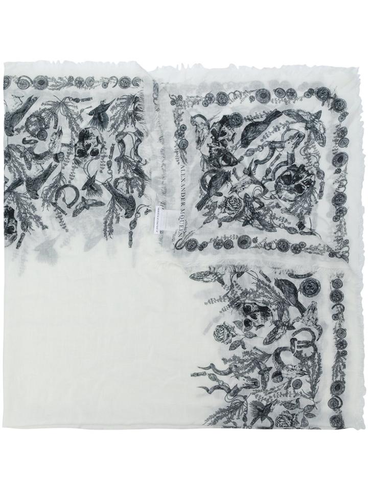 Alexander Mcqueen Gothic Motif Scarf - White