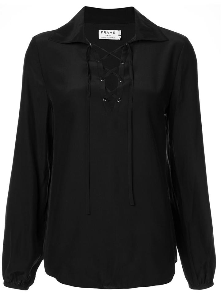 Frame Denim Lace-up Blouse, Women's, Size: Small, Black, Silk