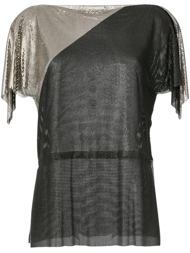 Versace Vintage Draped Shortsleeved Metallic Blouse