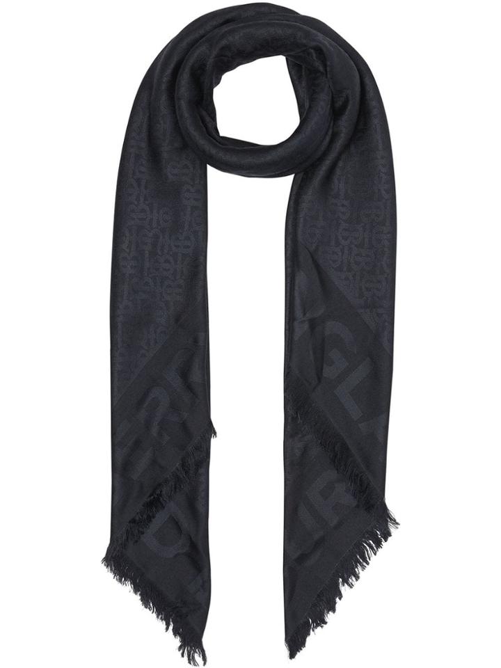 Burberry Monogram Silk Wool Jacquard Large Square Scarf - Blue
