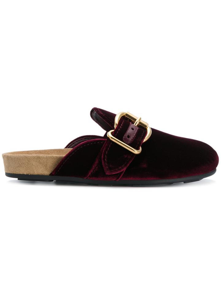Prada Buckle Detail Mules - Red