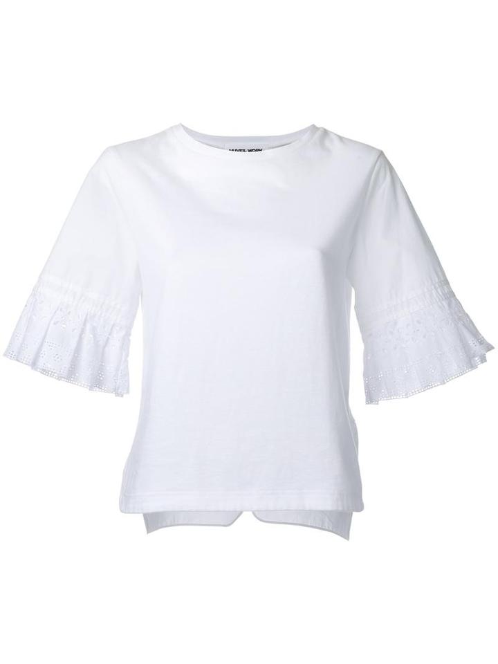 Muveil Broderie Anglaise Cuff T-shirt, Women's, Size: 38, White, Cotton
