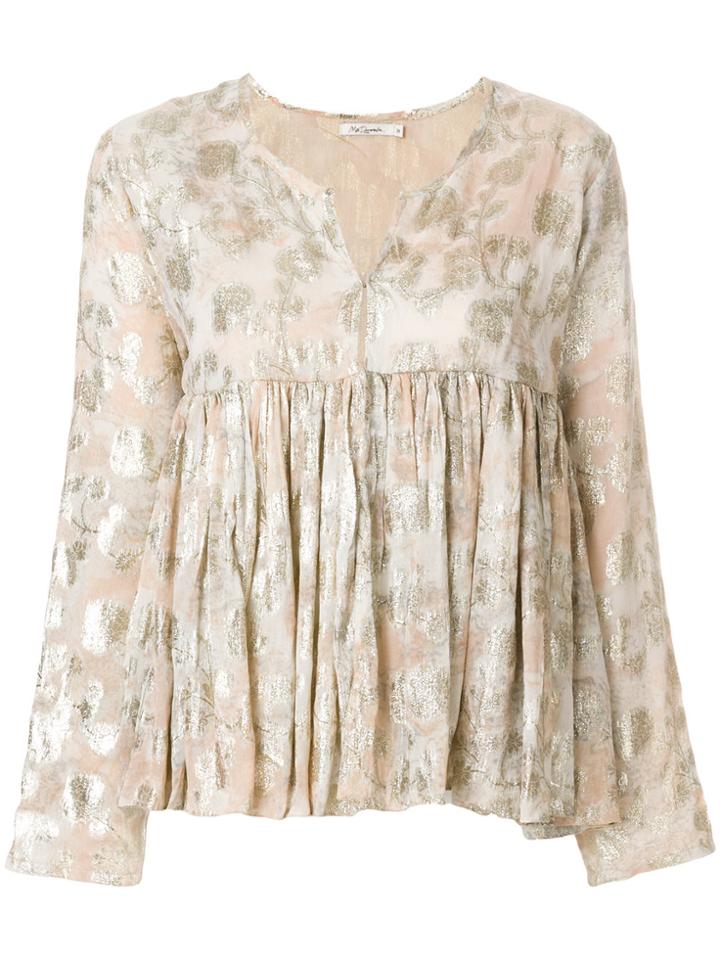 Mes Demoiselles Floral Flared Blouse - Nude & Neutrals