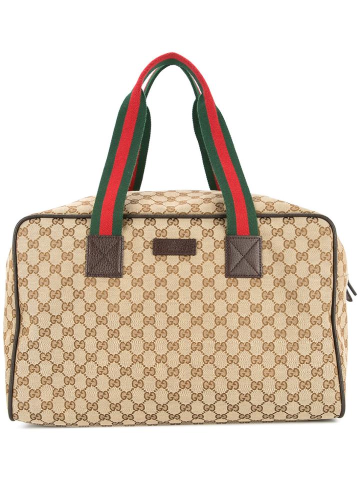 Gucci Vintage Gg Shelly Line Travel Handbag - Brown