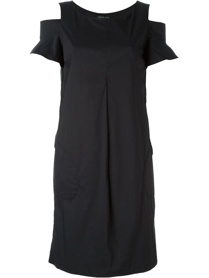 Twin-set Cut-out Shoulder Dress, Women's, Size: Xxs, Black, Cotton/polyamide/spandex/elastane/polyester