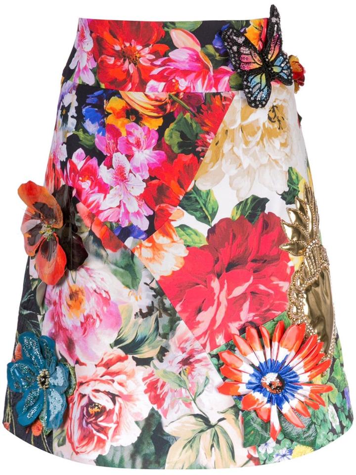 Dolce & Gabbana Floral Print Embroidered Skirt - White