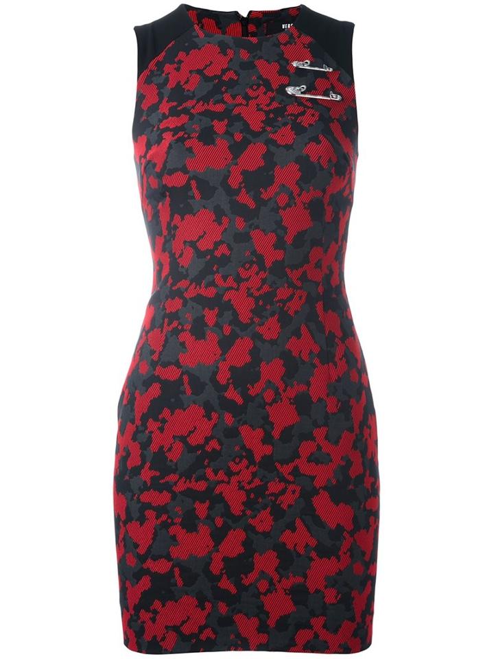 Versus Camouflage Print Fitted Dress, Women's, Size: 40, Red, Cotton/polyamide/polyester/viscose
