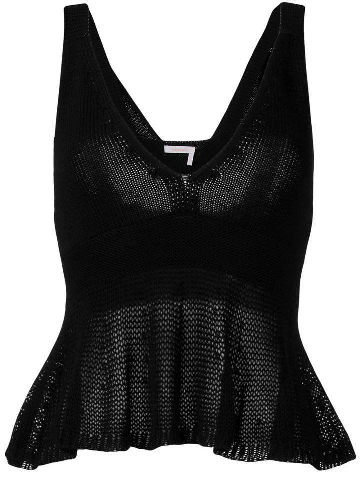 See By Chloé - Peplum Knit Blouse - Women - Cotton - L, Black, Cotton