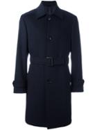 Ermenegildo Zegna Belted Single Breasted Coat, Men's, Size: 52, Blue, Cupro/cashmere