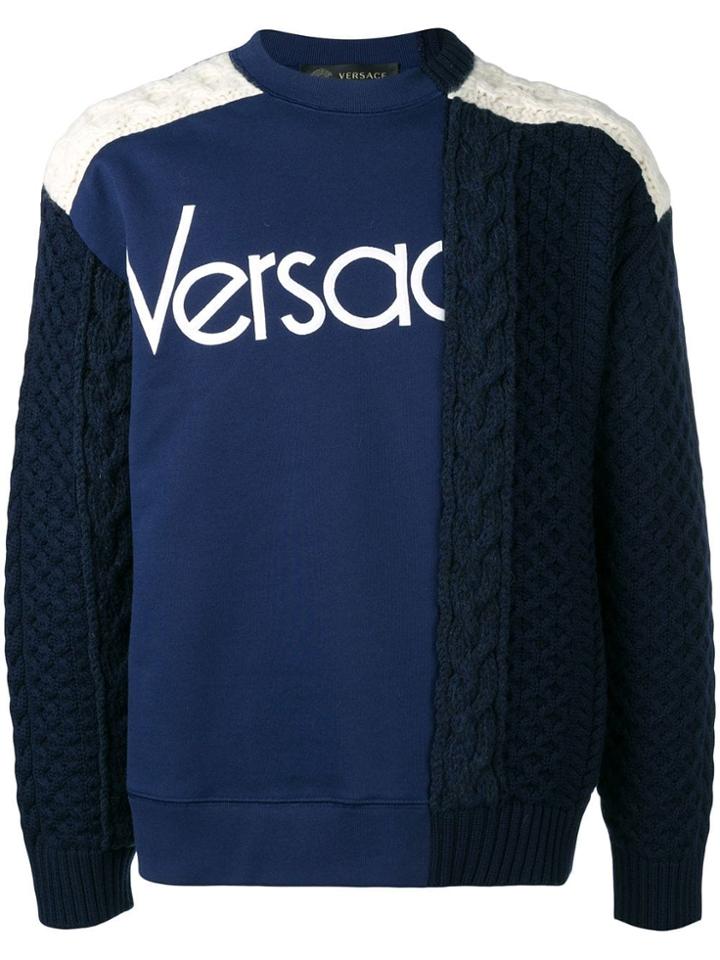 Versace Jersey And Knit Sweater - Blue