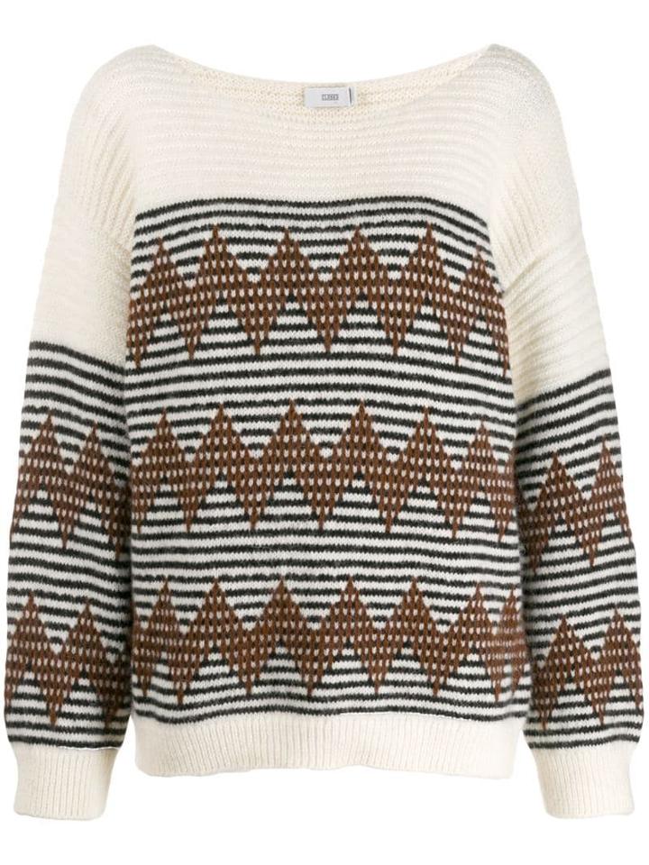 Closed Striped Knitted Jumper - Neutrals