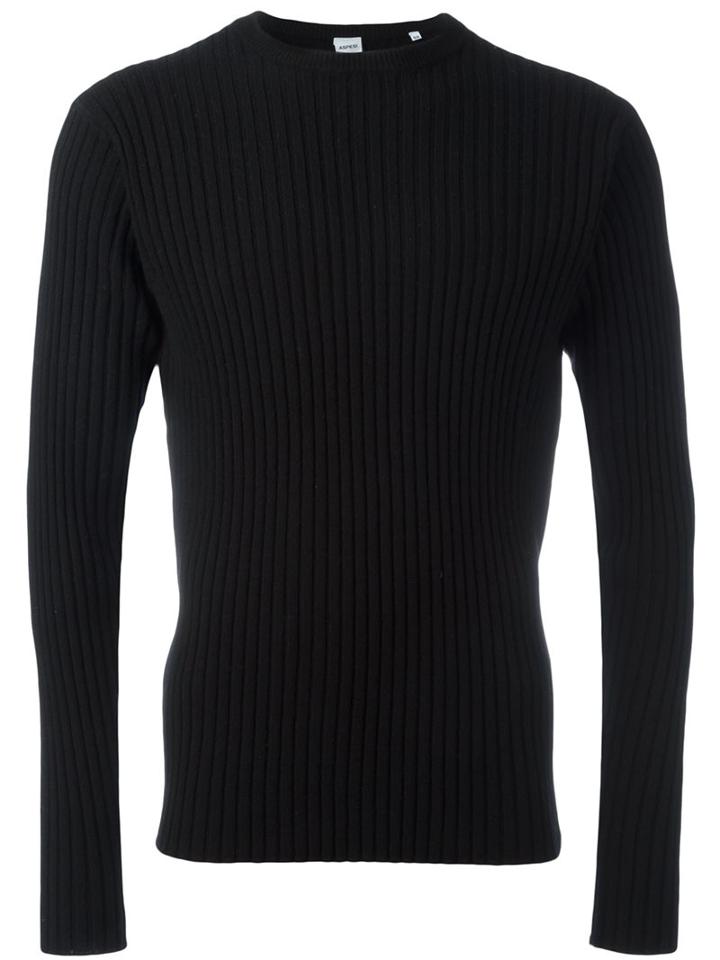 Aspesi Crew Neck Pullover, Men's, Size: 52, Black, Cashmere/wool/yak