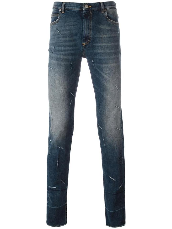 Maison Margiela Distressed Skinny Fit Jeans, Men's, Size: 32, Blue, Cotton/spandex/elastane